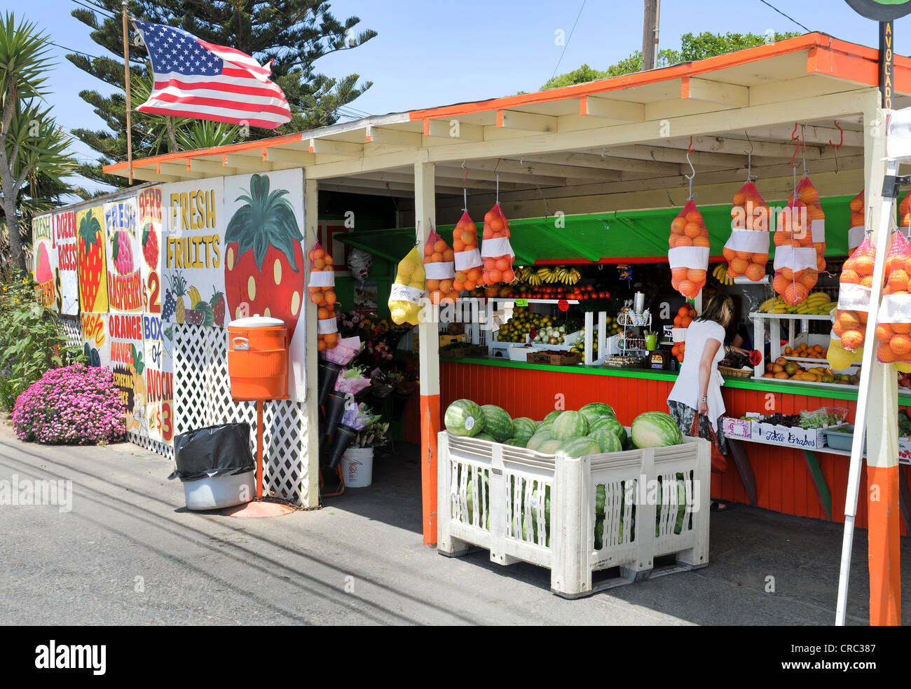 AM STRAßENRAND OBST STAND, KALIFORNIEN, USA Stockfoto