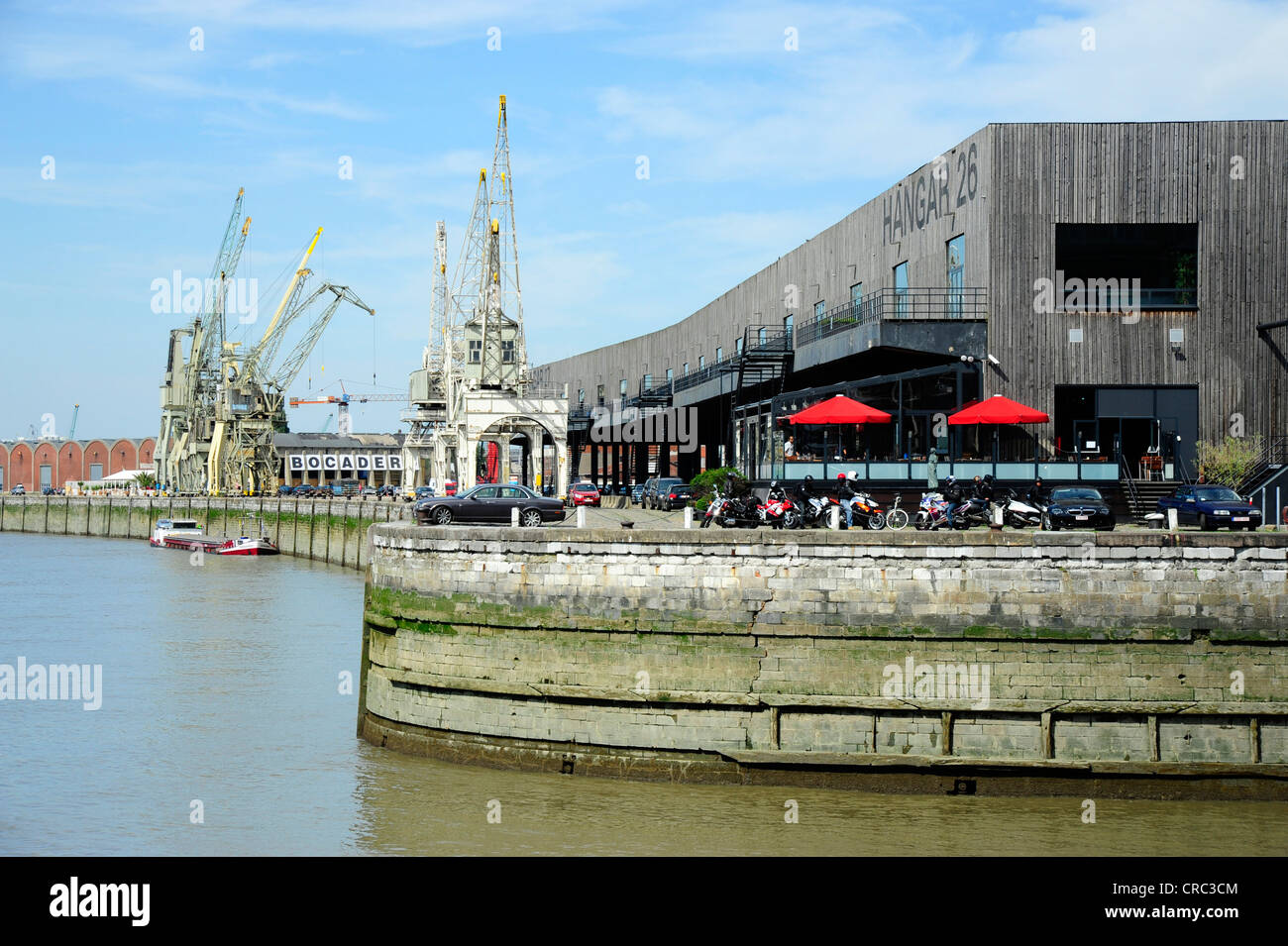Kai am Fluss Schelde, Kräne im Hafen Antwerpen, Antwerpen, Flandern, Belgien, Benelux, Europa Stockfoto
