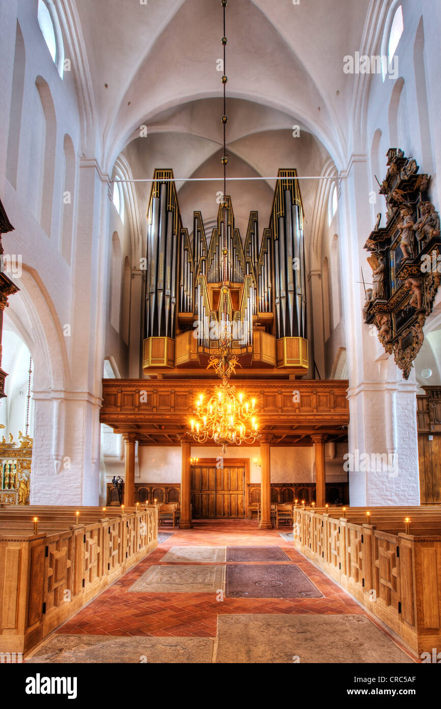 Die Orgel in der Kathedrale von Sct. Olai Domkirke, Helsingør, Helsingør, Dänemark, Europa Stockfoto