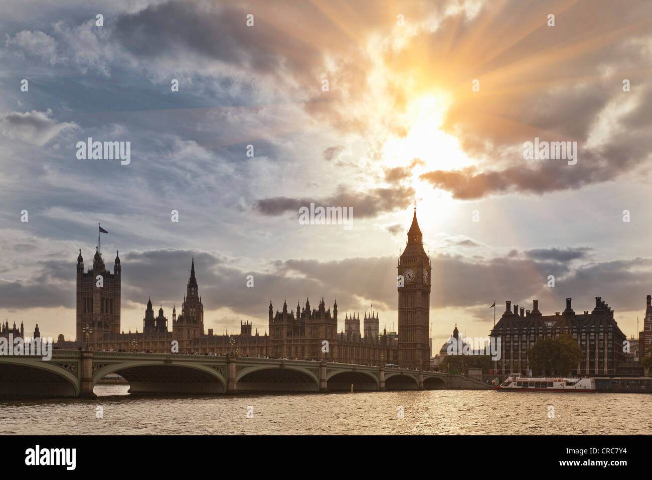 Sonnenuntergang über Westminster Hall Stockfoto