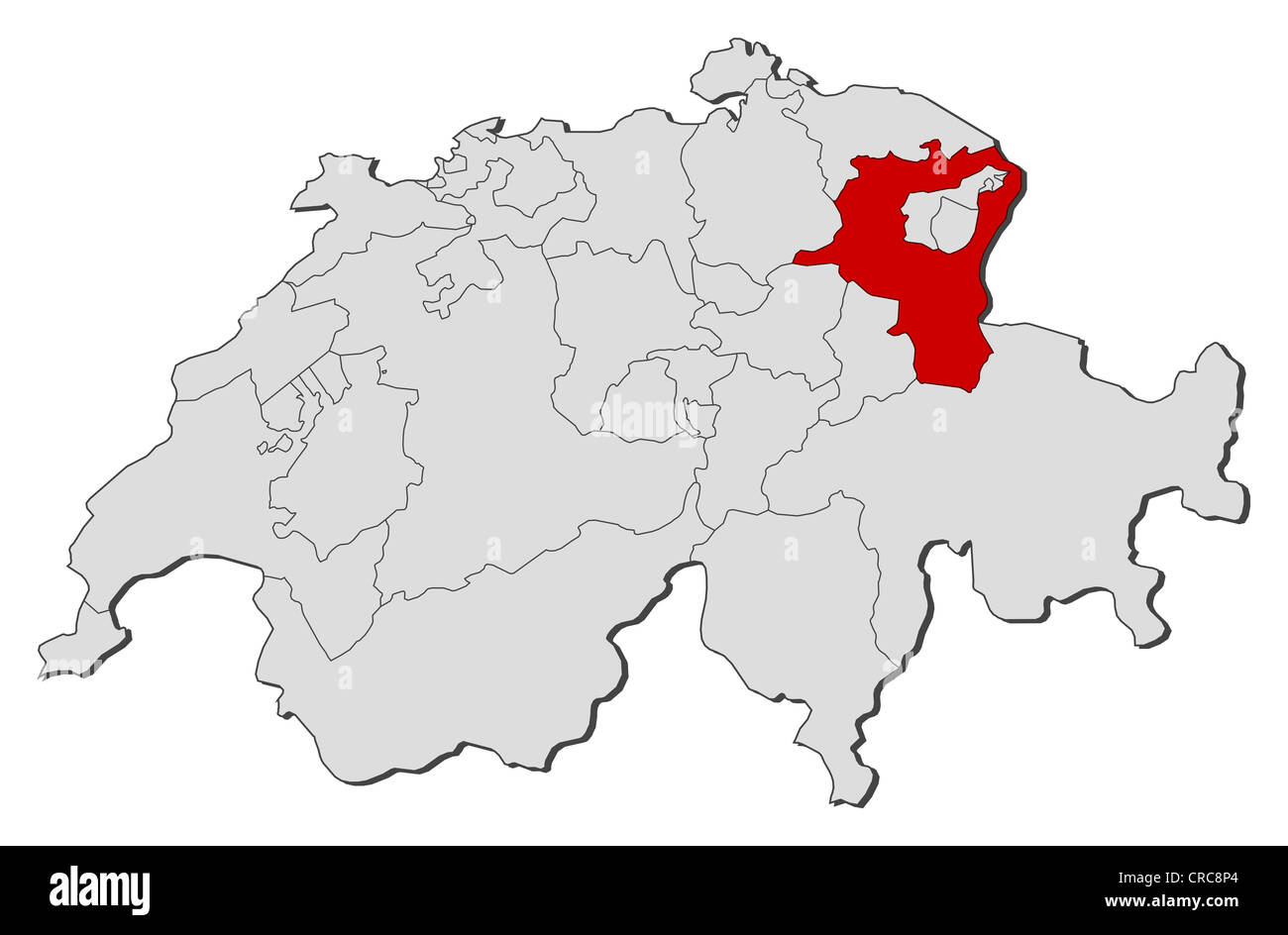 Politische Karte der Schweiz mit den mehreren Kantonen St. Gallen wo