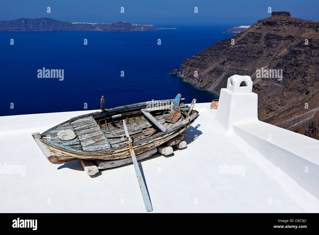 Die Aussicht von Firostefani in Santorin, Griechenland Stockfoto