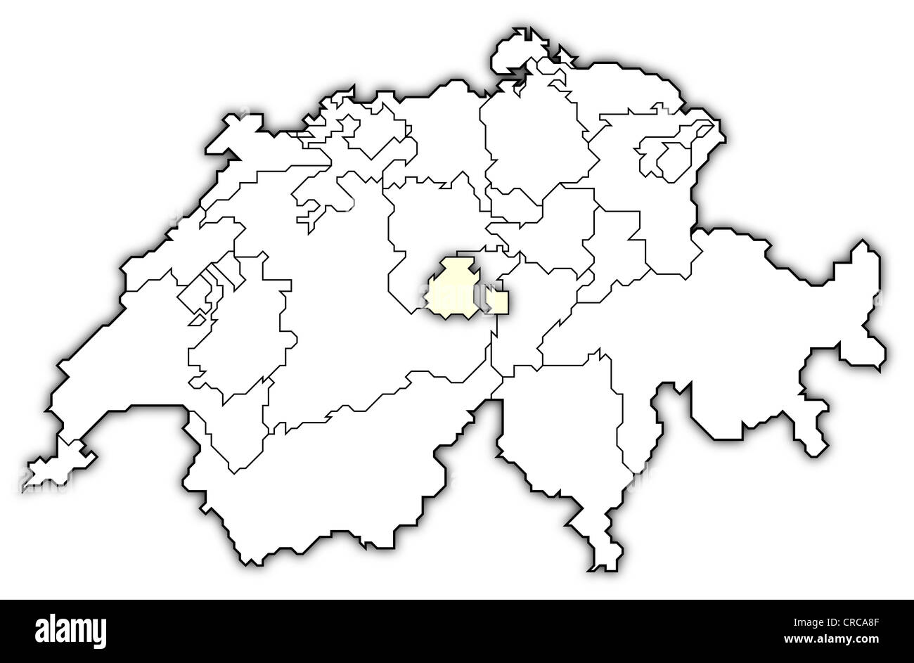 Politische Karte der Schweiz mit den mehreren Kantonen Obwalden wo markiert ist. Stockfoto