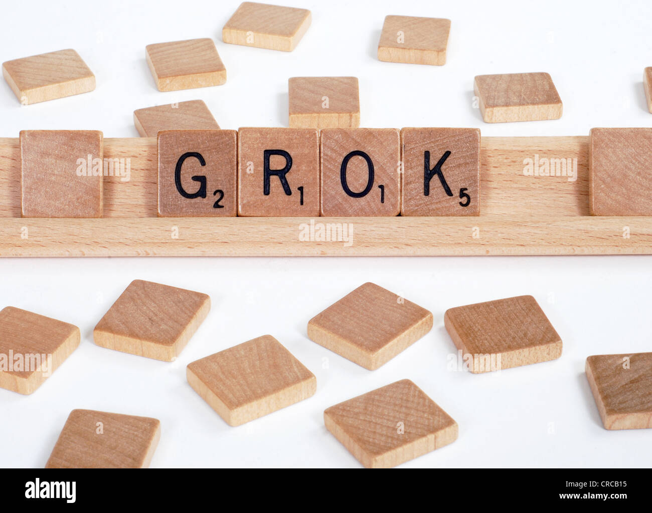 Holz-Scrabble Fliesen buchstabieren der Wörter "Gorks". Auf weiß Stockfoto