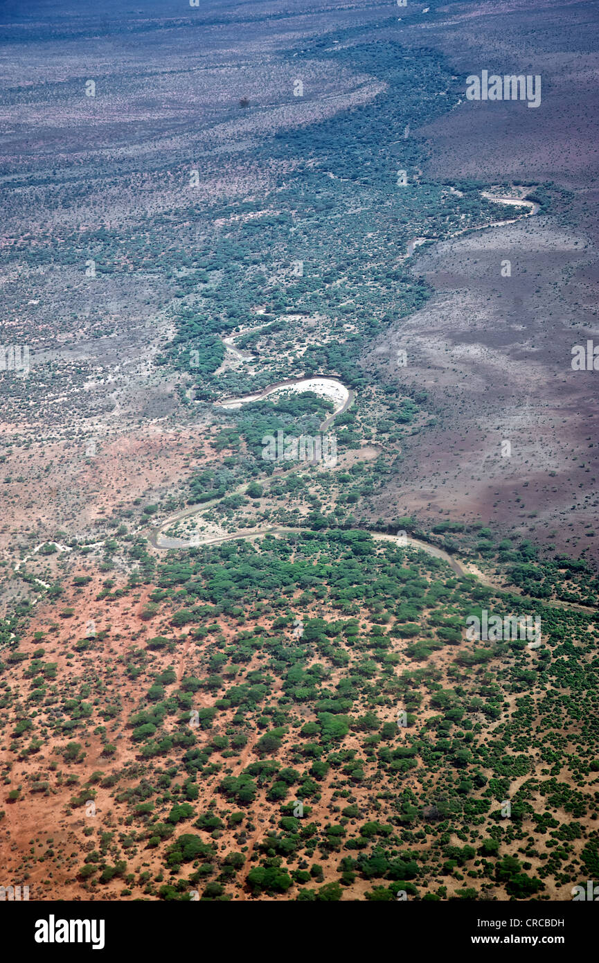 Sehen Sie sich auf den Amboseli Landschaft aus dem Flugzeug Stockfoto
