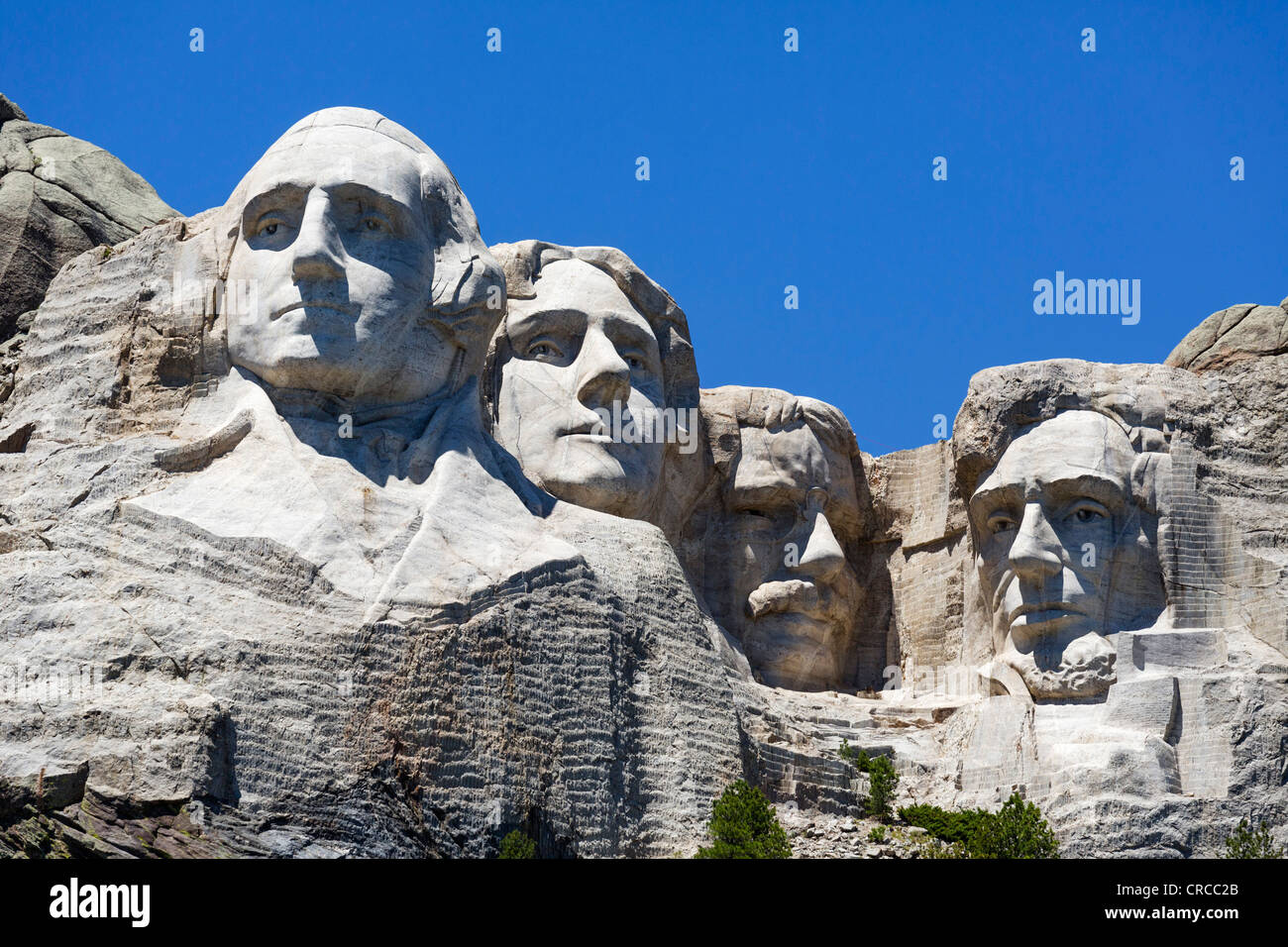 Gesichter der vier Präsidenten am Mount Rushmore National Memorial gesehen von Grand View Terrace, Black Hills, South Dakota, USA Stockfoto