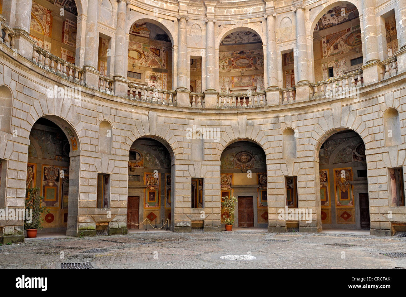Innenhof mit Arkaden, Palazzo in Fortezza, Palast, Villa Farnese, Caprarola, Latium Region, Italien, Europa Stockfoto