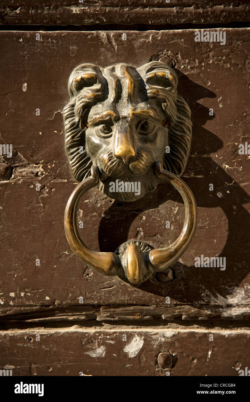 Türklopfer in Form eines Löwenkopfes, alte Stadt, Rom, Latium, Italien, Europa Stockfoto