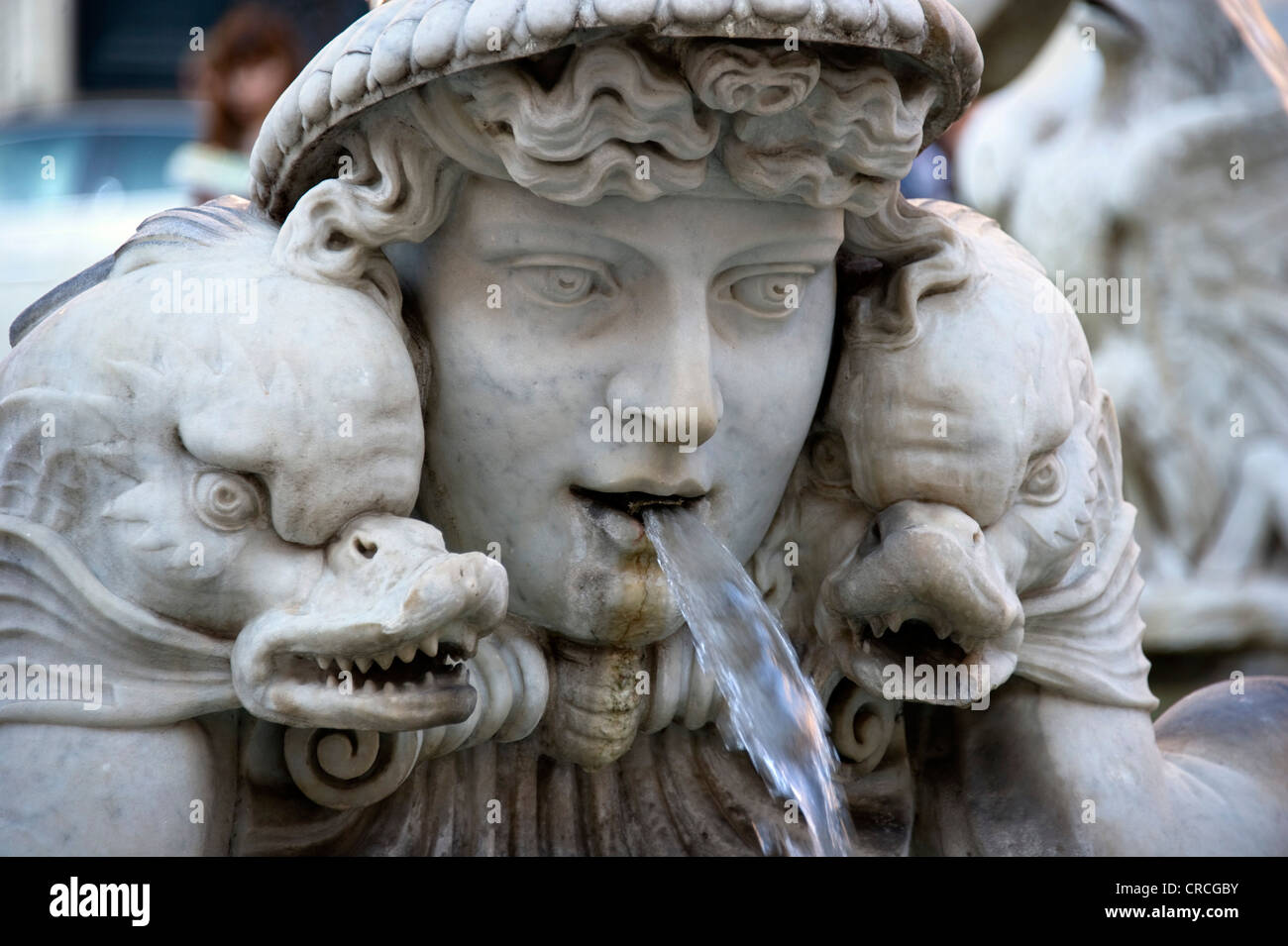 Brunnen-Abbildung, Meer Abbildung mit Fisch, Fontana del Moro oder Moor-Brunnen, Piazza Navona, Rom, Latium, Italien, Europa Stockfoto