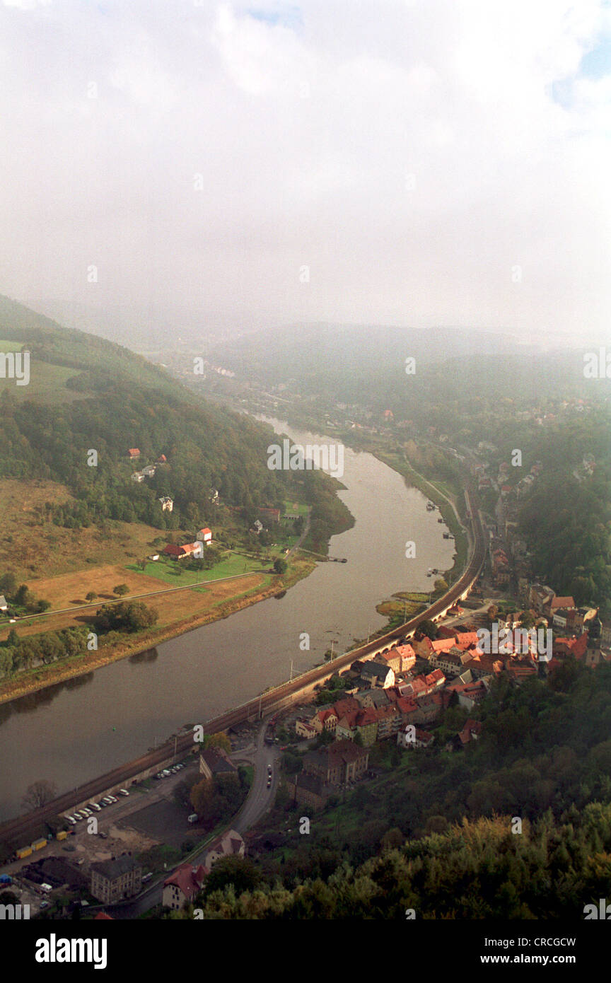 Koenigstein, mit Blick auf das Elbtal (Sächsische Schweiz) Stockfoto