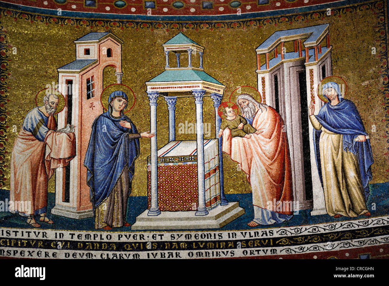 Mosaik mit Szenen aus dem Leben der Maria von Cavallini in der Apsis der Basilika Santa Maria in Trastevere, Rom, Latium Stockfoto