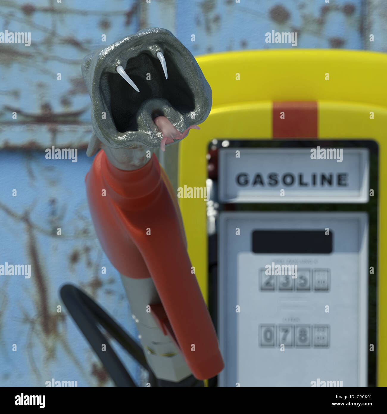 Kraftstoffpumpe in Form einer Schlange Kopf, Benzin Zeichen, symbolische Stockfoto