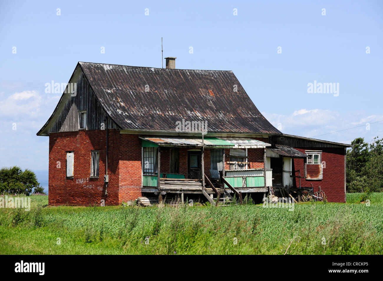 Heruntergekommenen Bauernhof, Gaspe Halbinsel, Gaspésie, Quebec, Kanada Stockfoto