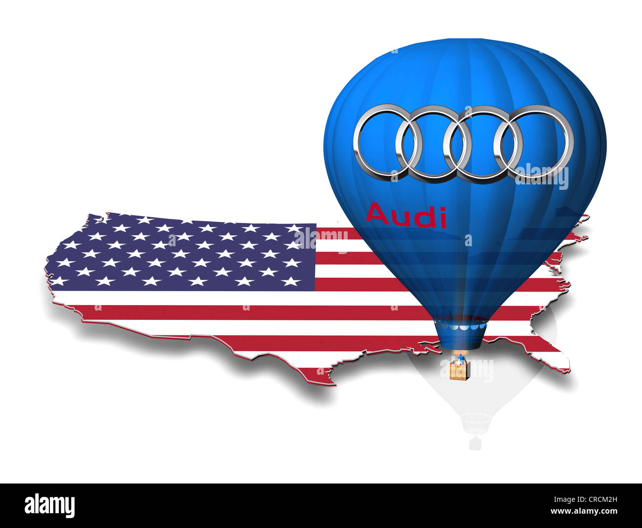 Gliederung der USA mit der Nationalflagge, Heißluftballon mit dem Audi-logo Stockfoto