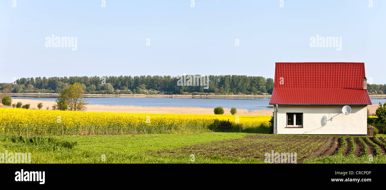 Kleines Haus Mit Einer Satellitenschussel Und Einem Roten