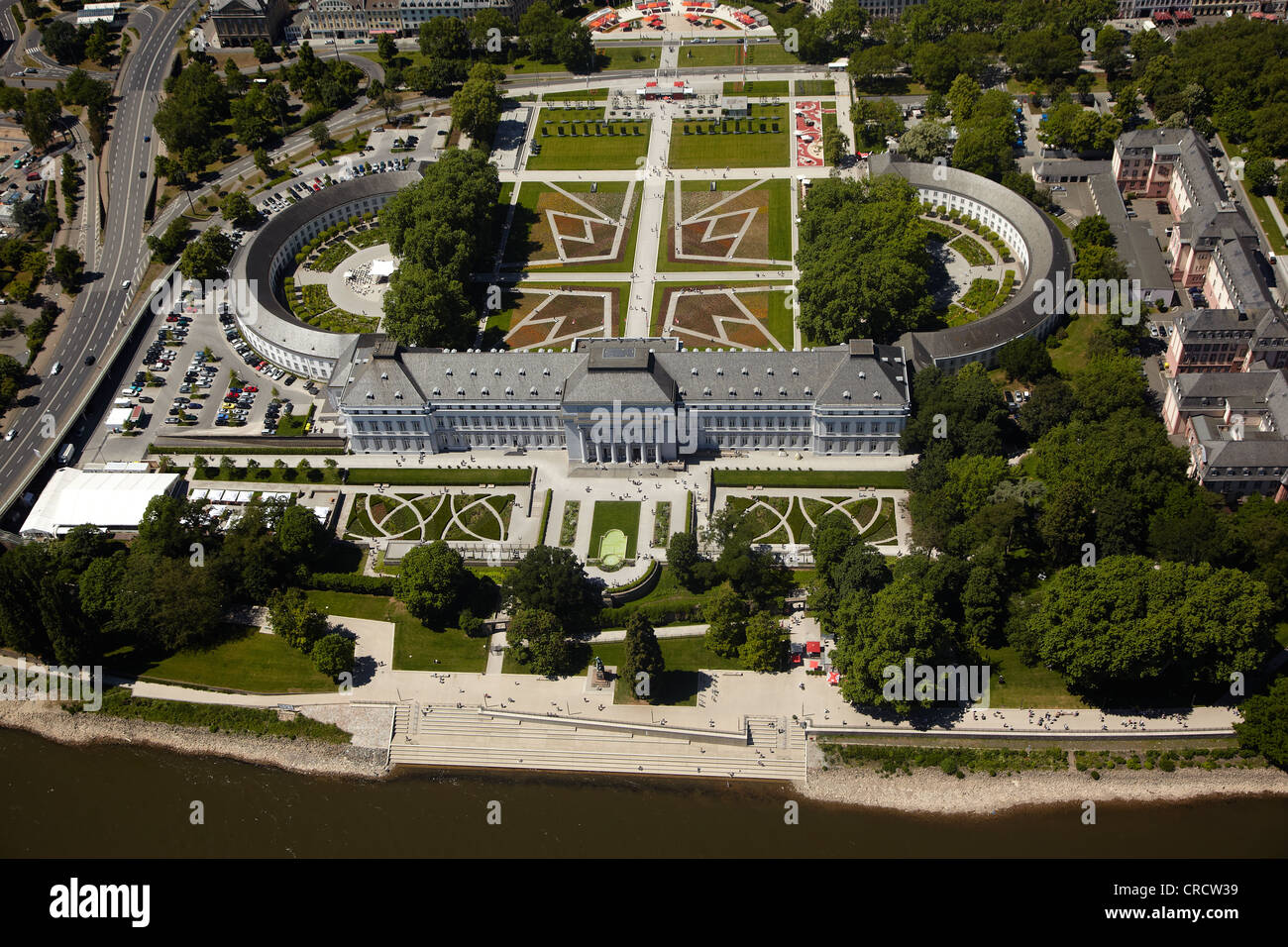 Luftaufnahme, Kurfürstliches Schloss mitten in dem Gelände der Bundesgartenschau, Bundesgartenschau, BUGA 2011, Koblenz Stockfoto