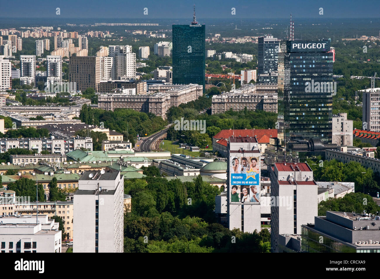 Blick auf das Zentrum von Warschau vom Palast der Kultur und Wissenschaft, Warschau, Polen Stockfoto