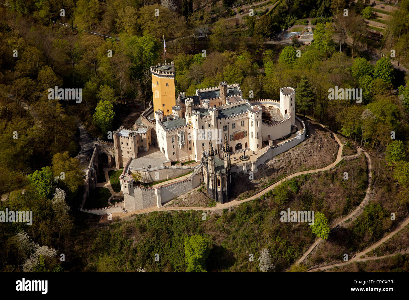 Luftbild, Schloss Stolzenfels Castle, Koblenz, UNESCO-obere mittlere Rhein Tal, Rheinland-Pfalz, Deutschland, Europa Stockfoto