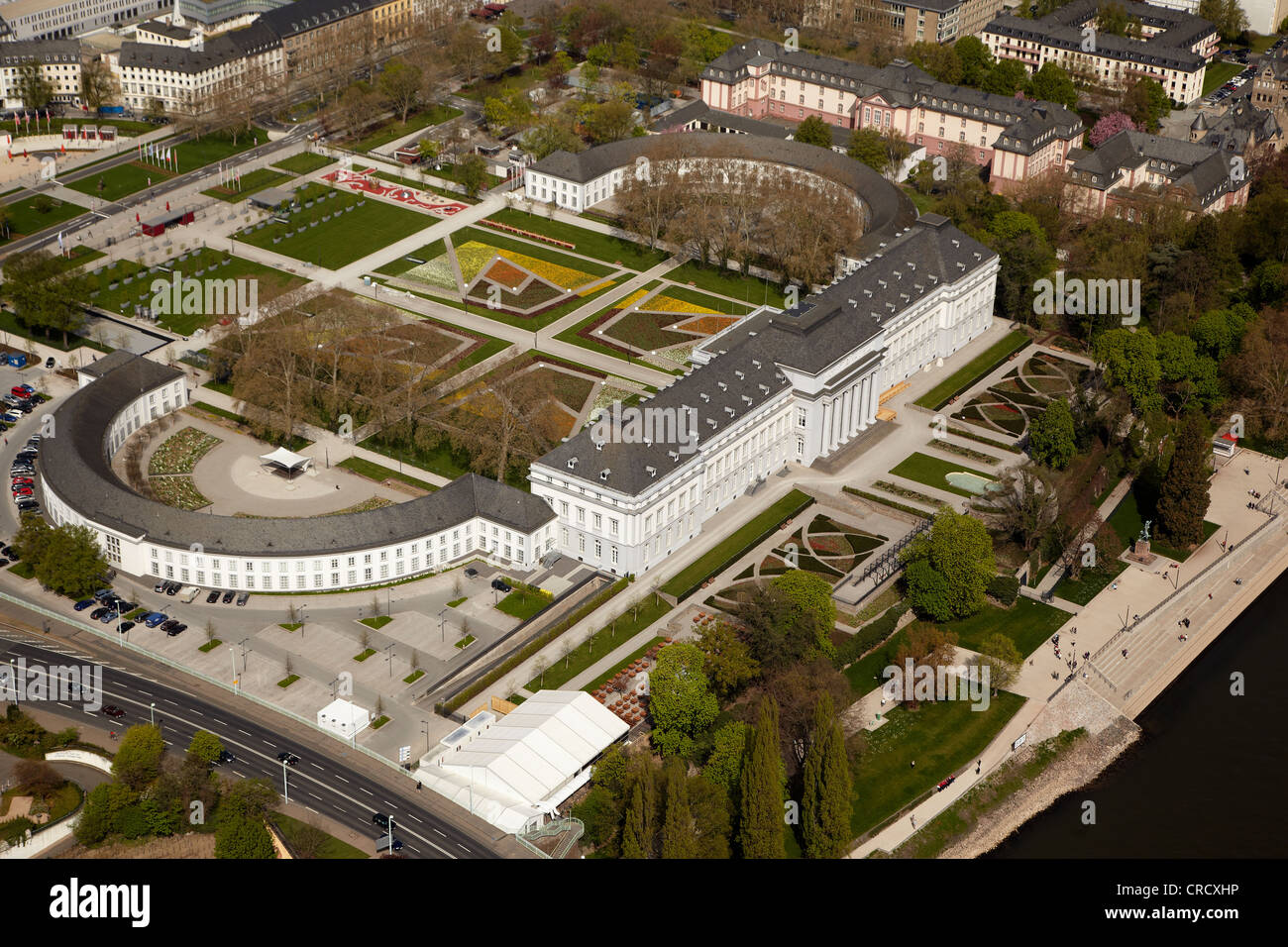Luftaufnahme, Website des föderalen Garten zeigen 2011 im Kurfürstlichen Schloss in Koblenz, Rheinland-Pfalz, Deutschland, Europa Stockfoto