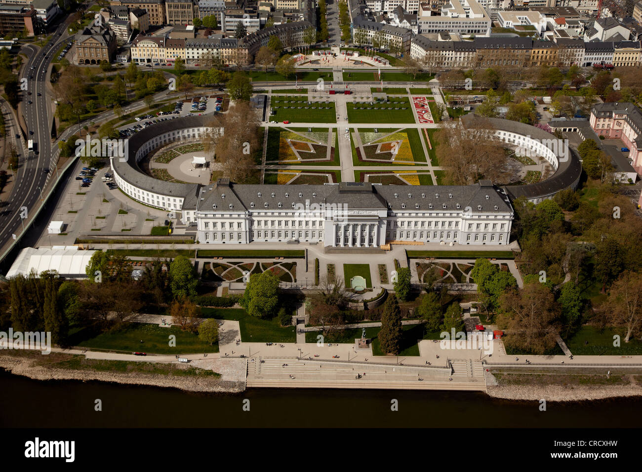 Luftaufnahme, Website des föderalen Garten zeigen 2011 im Kurfürstlichen Schloss in Koblenz, Rheinland-Pfalz, Deutschland, Europa Stockfoto