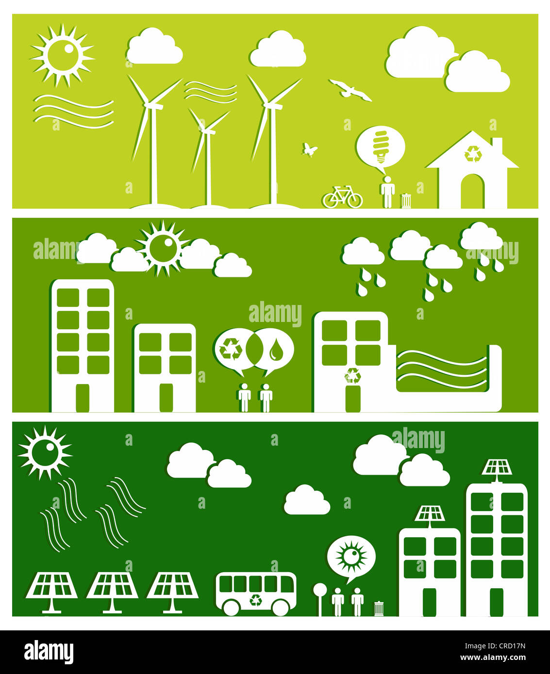 Grüne Stadt Banner zu gehen. Nachhaltige Entwicklung mit Umweltschutz Hintergrund Illustration. Vektor-Datei geschichtet für einfache Handhabung und individuelle Farbgebung. Stockfoto