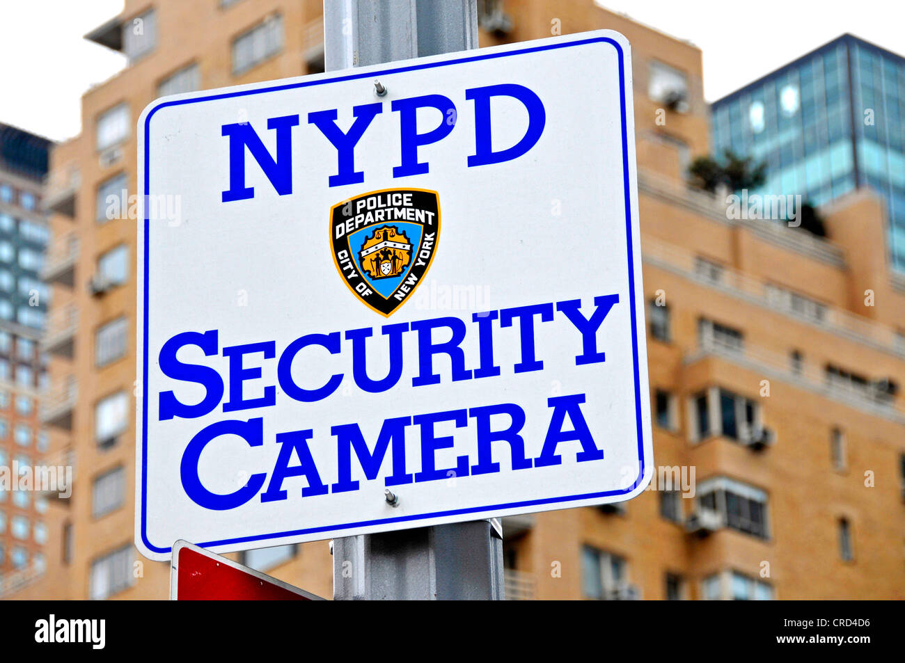Beobachtung Kamera Zeichen von New York City Police Department, NYPD, USA, New York City, Manhattan Stockfoto