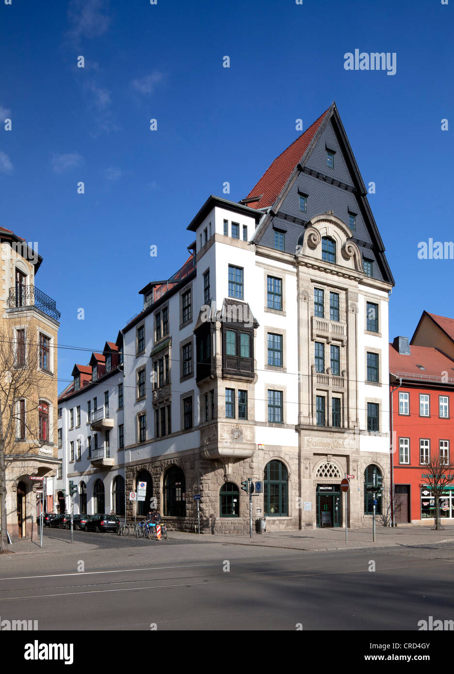 "Zum Goldnen Einhorn", Gebäude der Stadt Zentralbibliothek, quadratisch, Domplatz Erfurt, Thüringen, PublicGround Stockfoto