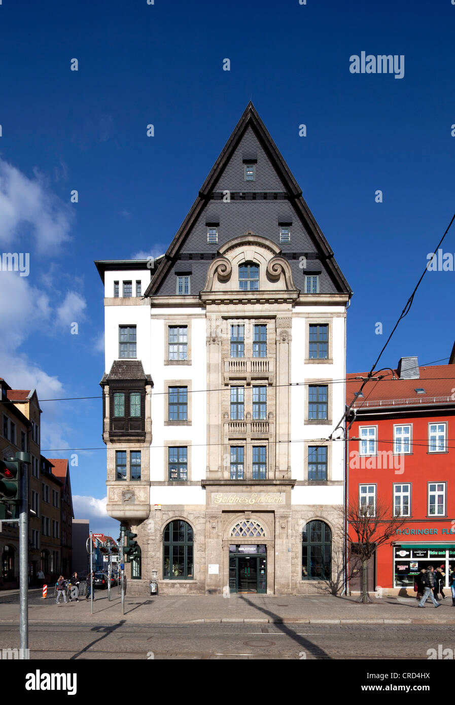 "Zum Goldnen Einhorn", Gebäude der Stadt Zentralbibliothek, quadratisch, Domplatz Erfurt, Thüringen, PublicGround Stockfoto