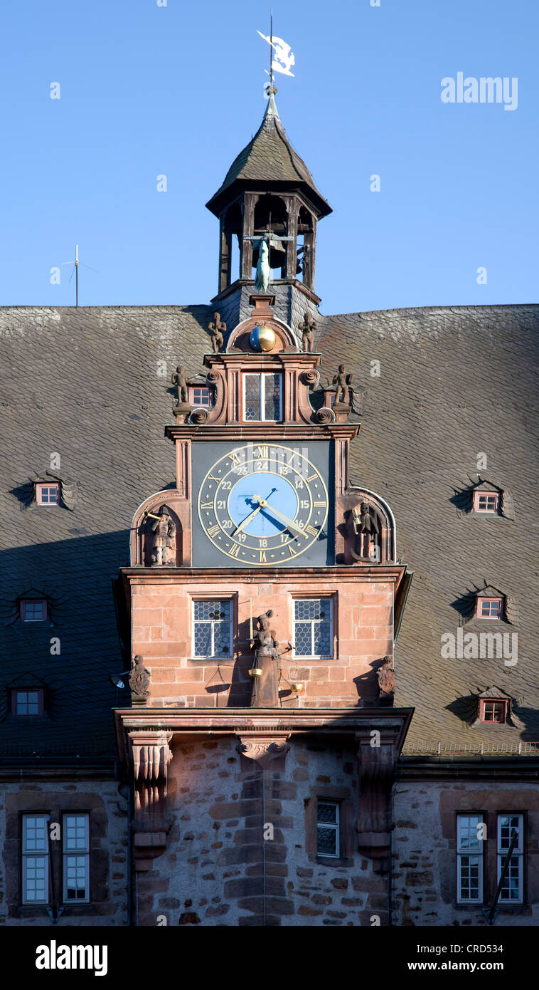 Rathaus, Uhrturm, Marburg, Hessen, Deutschland, Europa, PublicGround Stockfoto