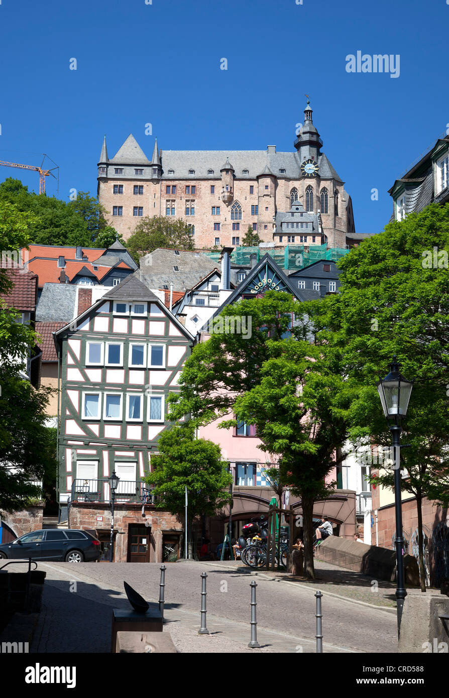 Landgrafenschloss Schloss und die Altstadt, Marburg, Hessen, Deutschland, Europa, PublicGround Stockfoto