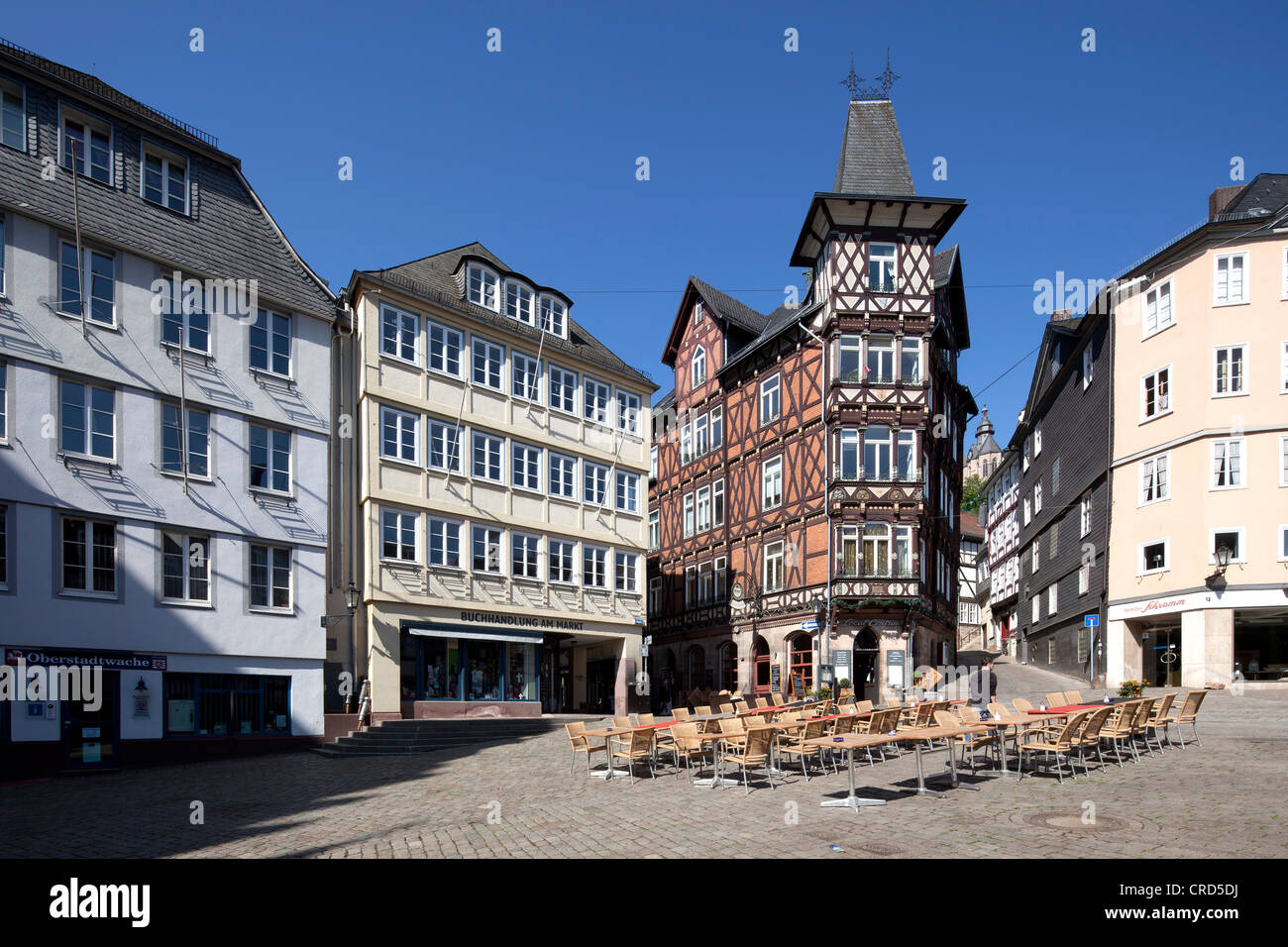 Gewerblich genutzten Gebäuden auf dem Marktplatz, Oberstadt, Marburg, Hessen, Deutschland, Europa, PublicGround Stockfoto