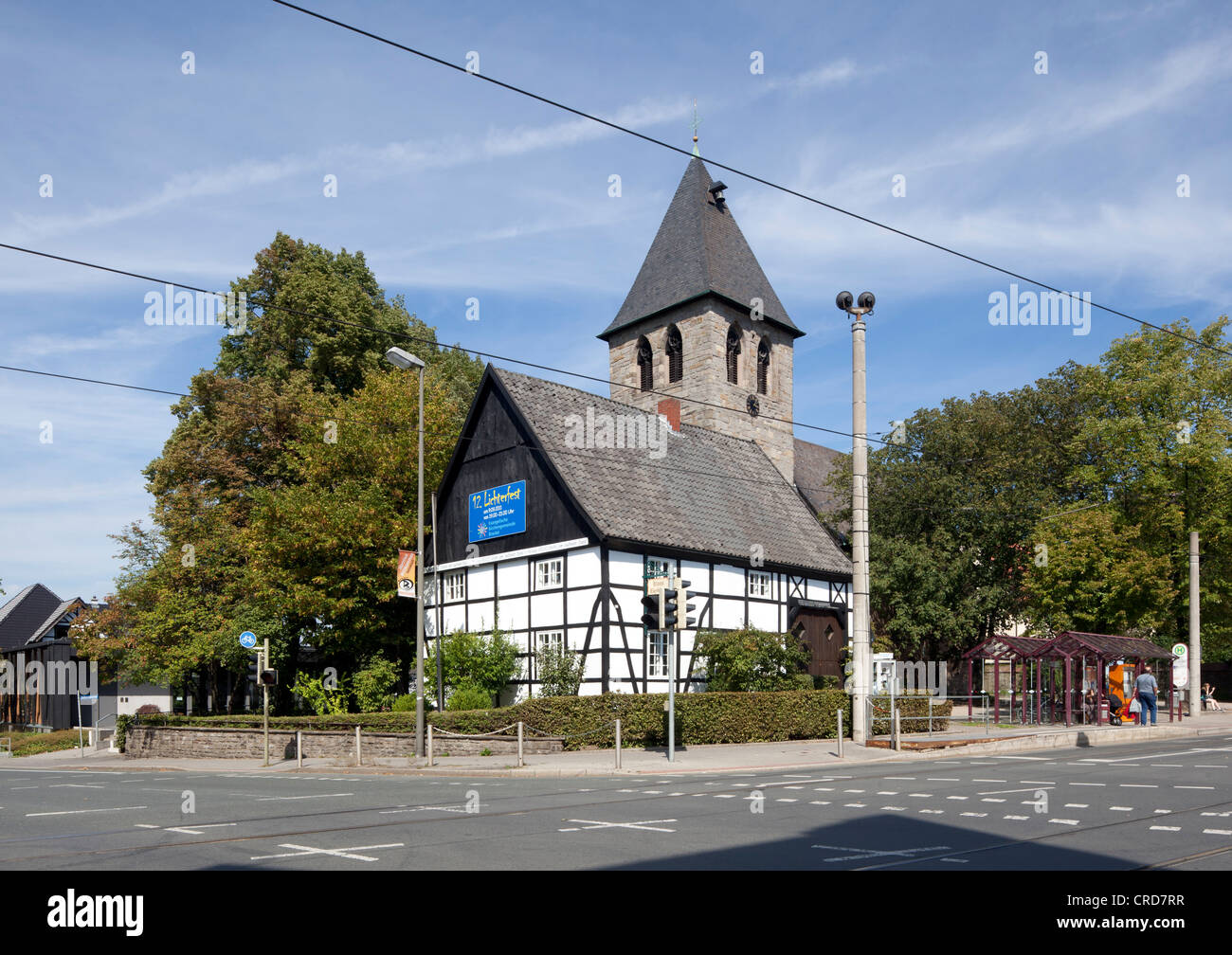 Evangelische Kirche von Mandalorianern, Fachwerkhaus, Dortmund, Mandalorianern Viertel, Ruhrgebiet, Nordrhein Westfalen, PublicGround Stockfoto