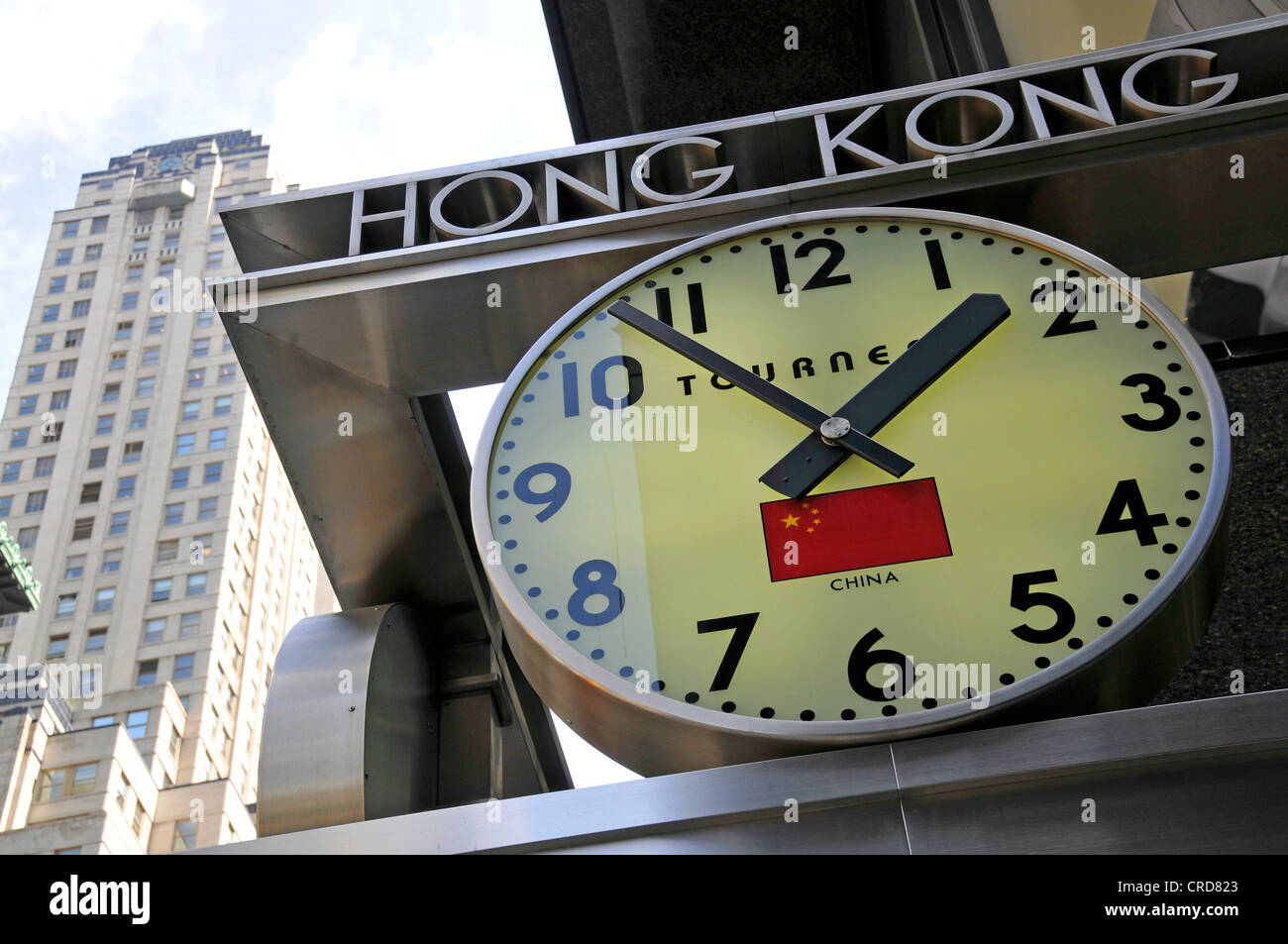 Uhr in New York mit der Zeit von Hong Kong, USA, New York City, Manhattan Stockfoto