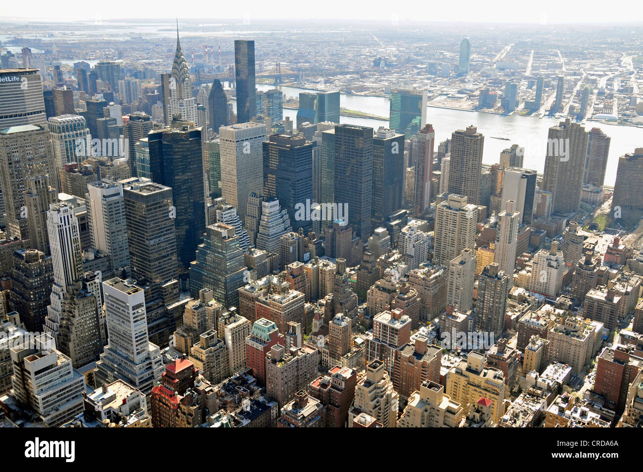 Blick vom Empire State Building in Midtown, das Chrysler Building und Trump World Tower, USA, New York City, Manhattan Stockfoto