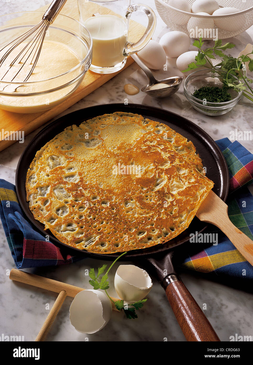 Omelette, Kochschule. Stockfoto