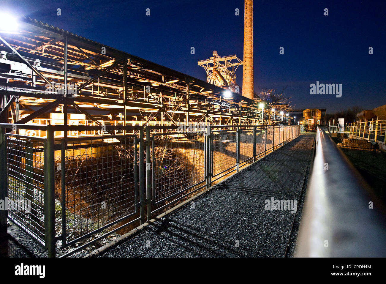 Stahlbau Henrichshuette nachts, Hattingen, Ruhrgebiet, Nordrhein-Westfalen, Deutschland Stockfoto