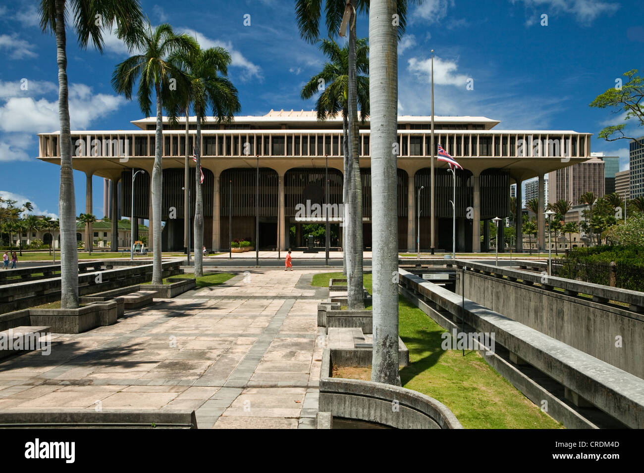 Hawaii State Capitol, beherbergt das Gebäude der Hawaii State Legislature, Senat und Repräsentantenhaus und die Büros der Stockfoto