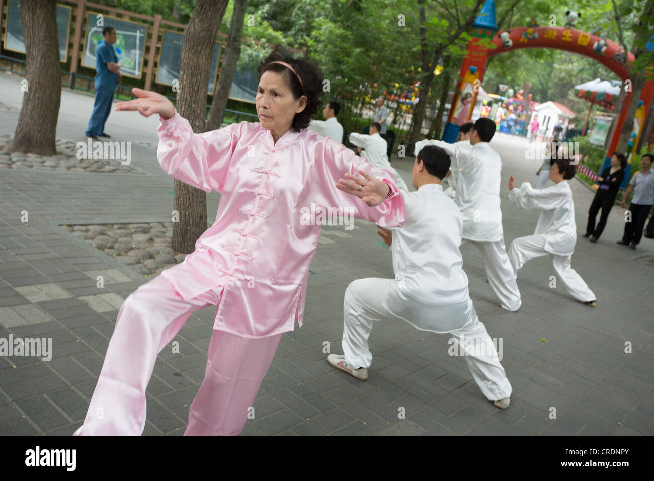 Tai Chi in den frühen Morgenstunden im Zizhuyuan Park in Peking zu tun Stockfoto