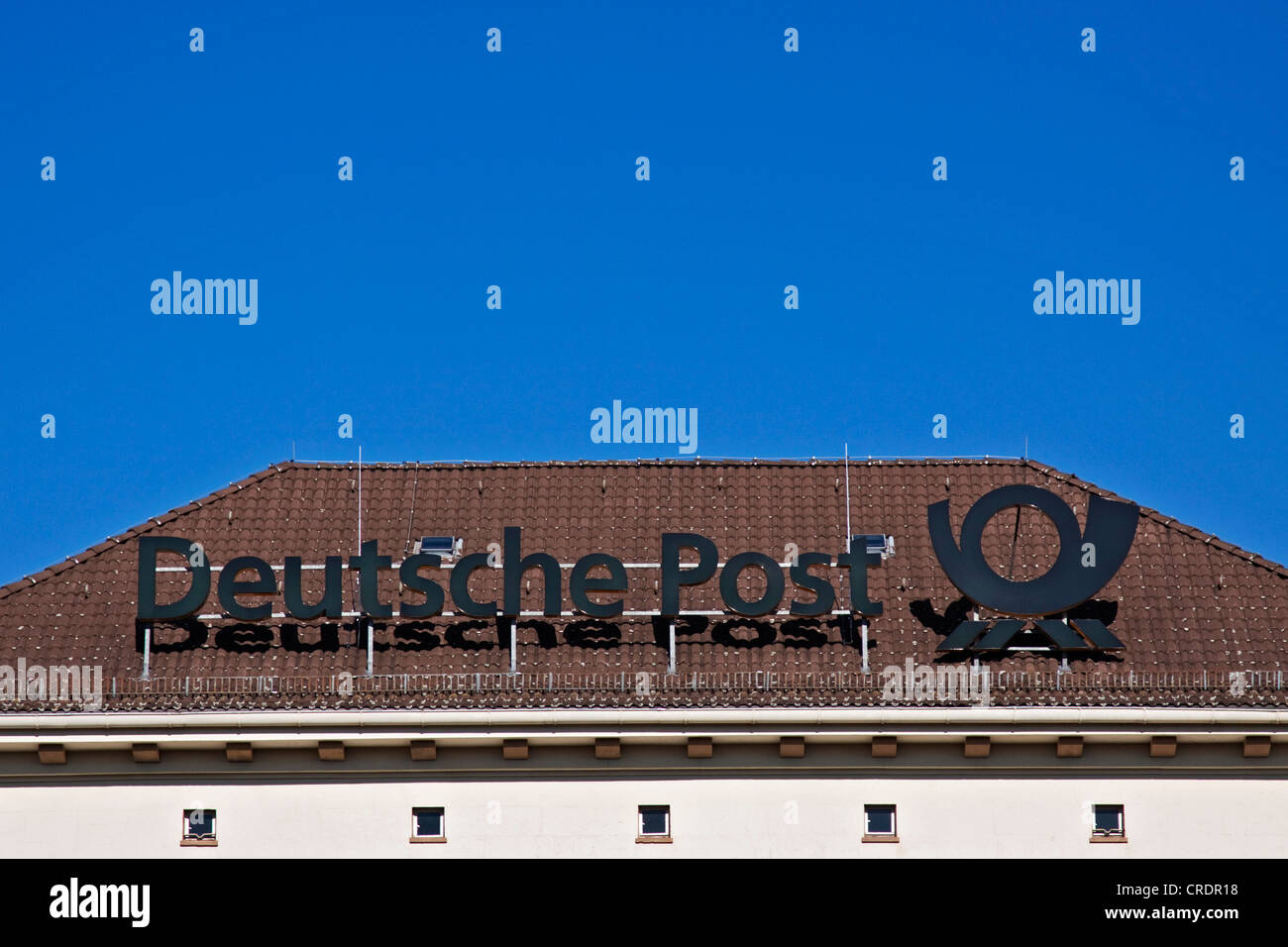 Deutsche Post Logo mit Posthorn, Deutsche Post, Niederlassung in Berlin, Deutschland, Europa Stockfoto