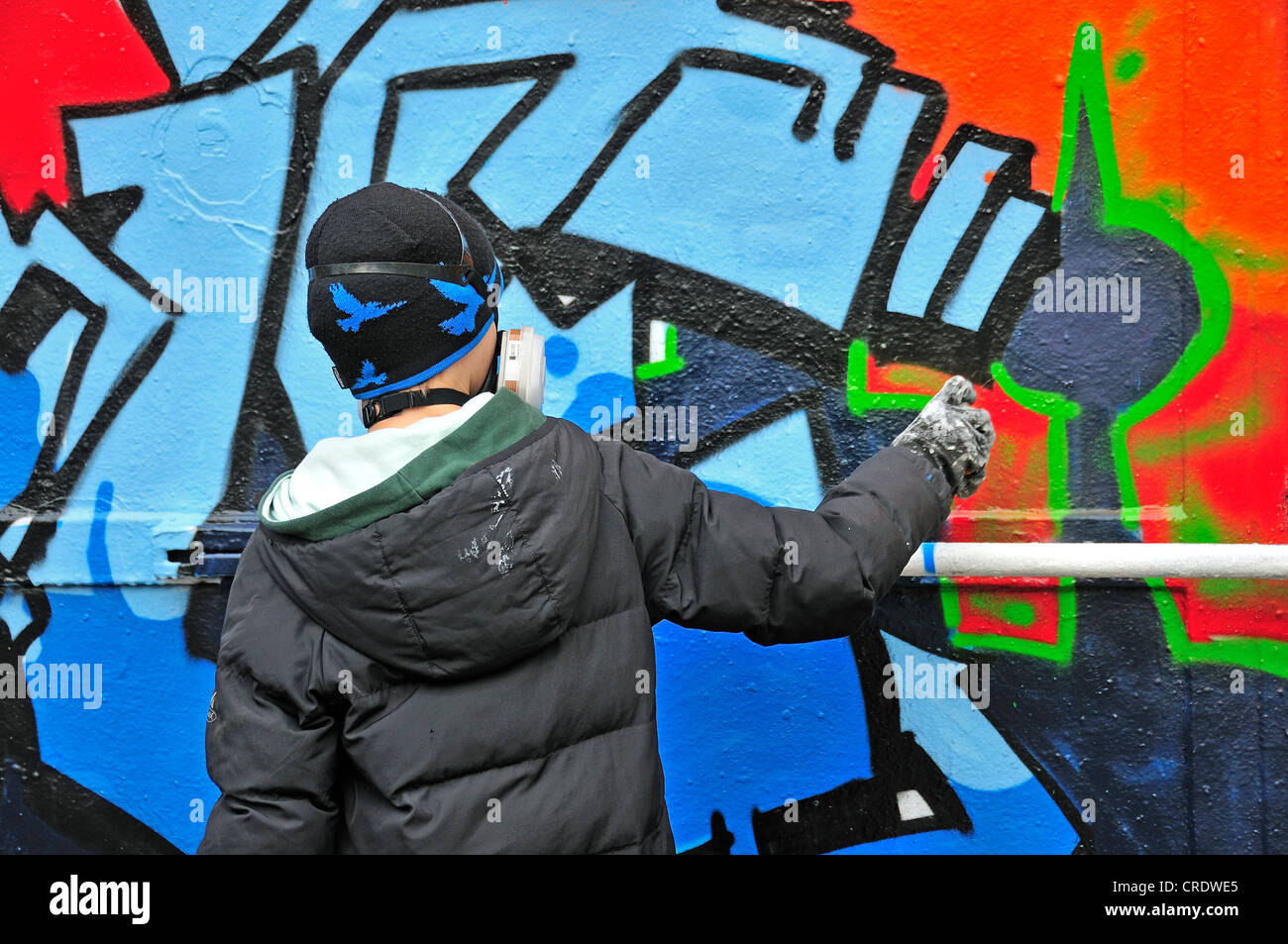 Graffiti Sprayer oder Künstler, 11 Jahre, Köln, Nordrhein-Westfalen, Deutschland, Europa, PublicGround Stockfoto