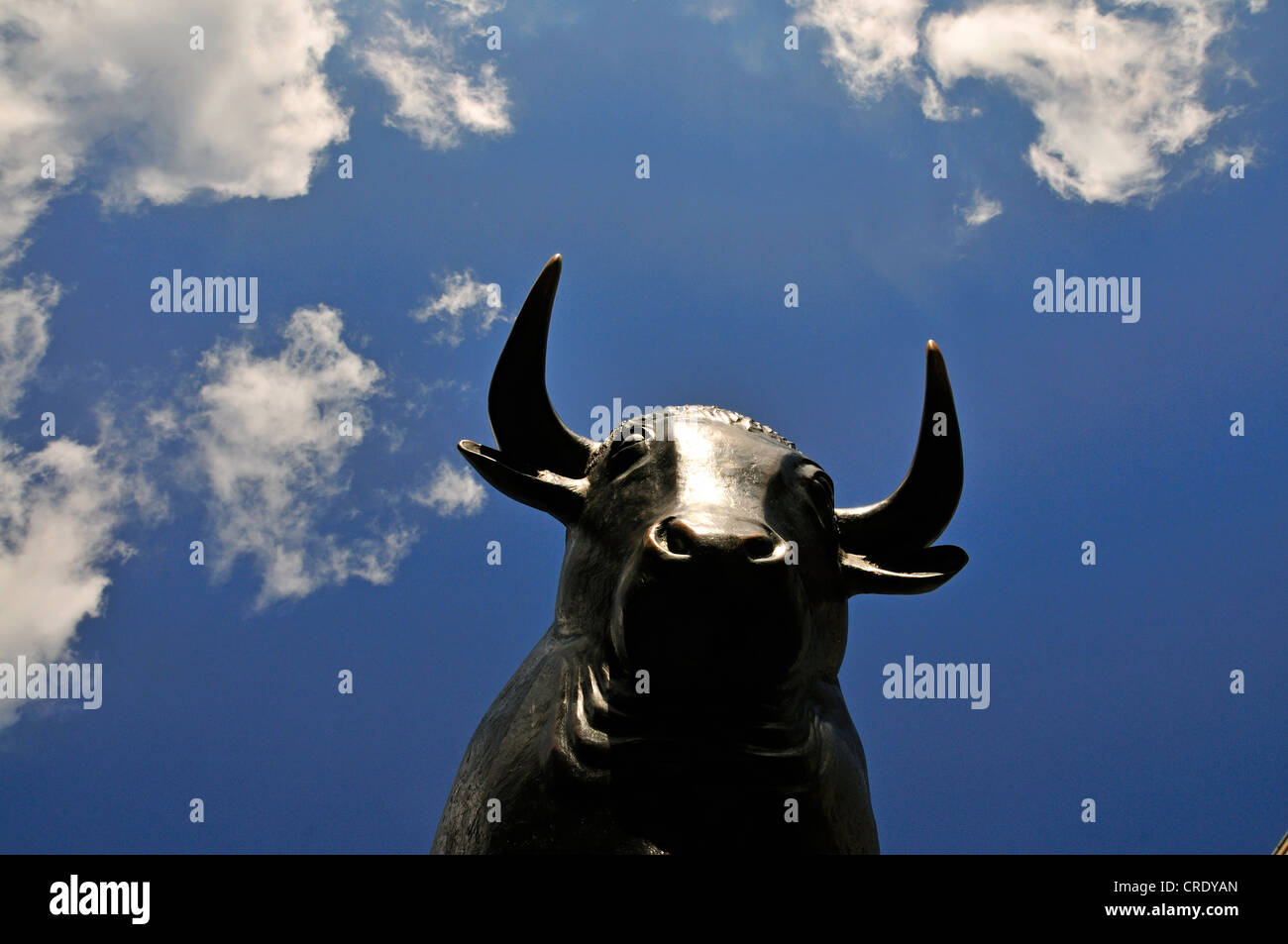 Stier, Symbol der Aktie zu vermarkten, Skulptur, Boersenplatz Straße, Frankfurt am Main, Hessen, Deutschland, Europa Stockfoto