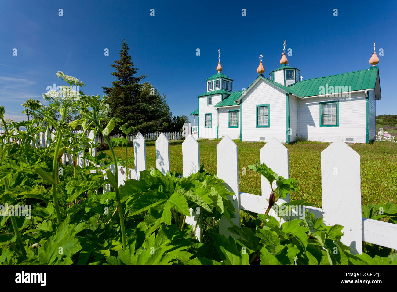 Russisch-orthodoxe Kirche in Ninilchik auf der Halbinsel Kenai, Alaska, USA, PublicGround Stockfoto