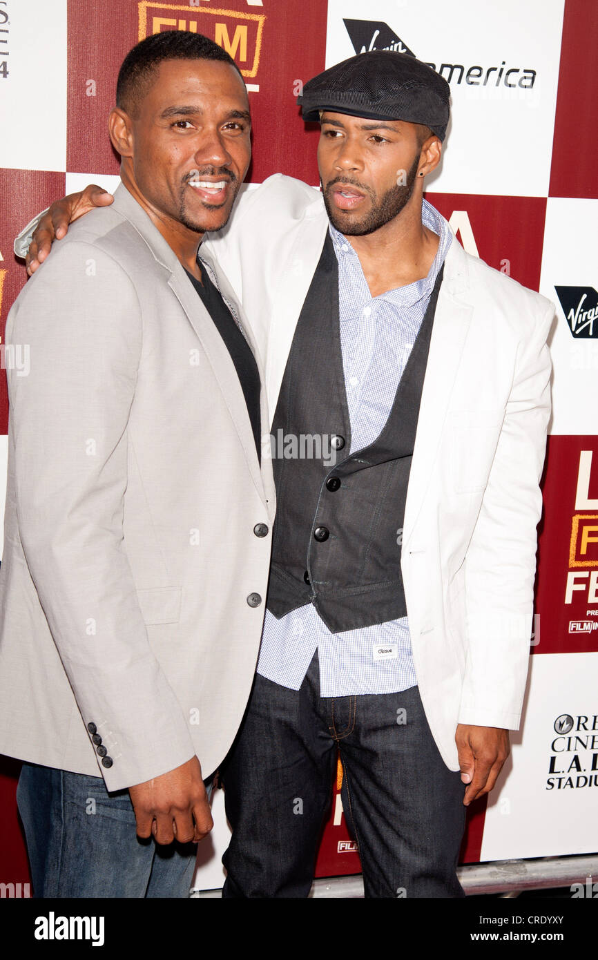 Kent Faulcon und Omari Hardwick kommen bei der Los Angeles Film Festival Premiere von "Middle of Nowhere" im Regal Kinos. Stockfoto