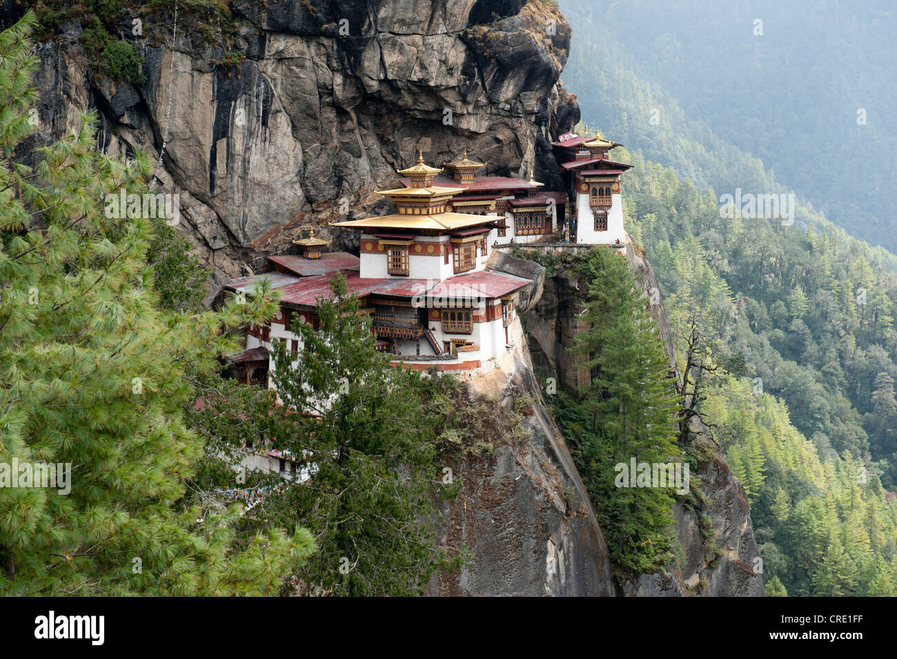 Tibetischen Buddhismus, Taktsang Palphug Kloster auf einem Felsen stehen, auch bekannt als The Tiger Nest in der Nähe von Paro, Himalaya, Bhutan Stockfoto