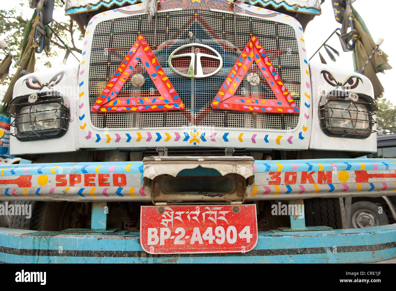 Malte weiß indischen TATA LKW mit Bhutan Nummernschilder, Phuentsholing, Königreich Bhutan, Südasien, Asien Stockfoto