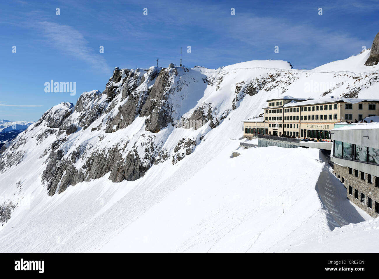 Hotel Pilatus-Kulm in Winter, Luzern, Schweiz, Schweiz, Zentraleuropa Stockfoto
