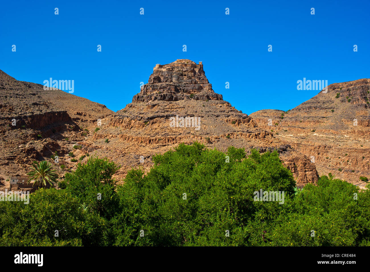 ID Aissa Lagerung Schloss auf einem felsigen Gipfel, Anti-Atlas-Gebirge, südlichen Marokko, Marokko, Afrika Stockfoto
