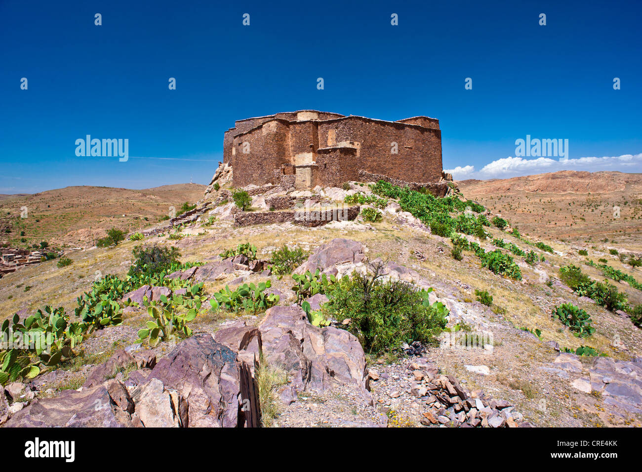 Befestigte Getreidespeicher, Agadir Tasguent, auf einen Berg oben, Antiatlas, Marokko, Marokko, Südafrika Stockfoto