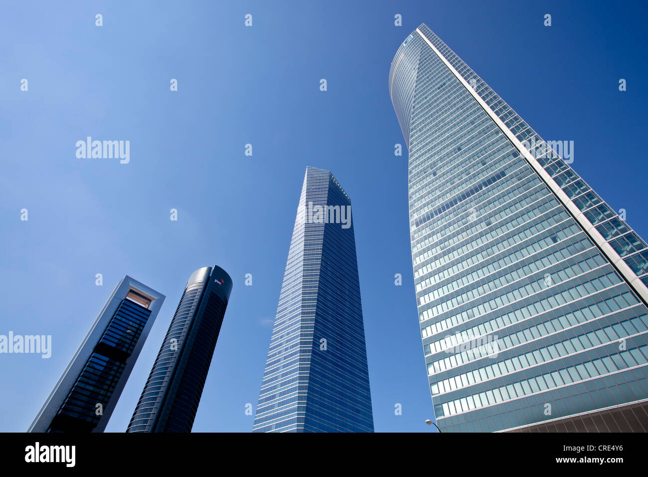 Cuatro Torres Business-Center, CTBC, mit Turm Torre Caja Madrid, links, Hauptquartier der spanischen bank Caja Madrid, Stockfoto