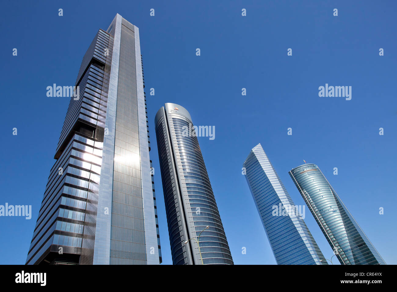 Cuatro Torres Business-Center, CTBC, mit Turm Torre Caja Madrid, links, Hauptquartier der spanischen bank Caja Madrid, Stockfoto